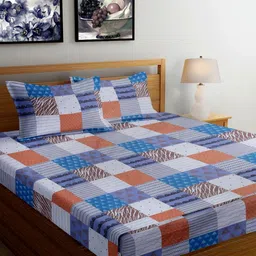 Myntra Elegant Homes Blue Geometric Printed 300 TC King Bedsheet Set 2.50 m x 2.25 m-image-55