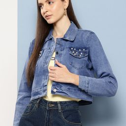 Aarika Washed Cropped Denim Jacket with Beads Studded Detail-picture-2