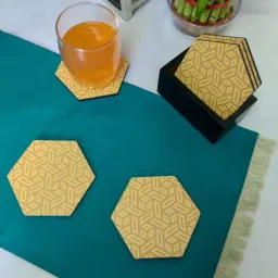 Crayton Hexagon Beige Geometric MDF Coaster - Set of 4-46