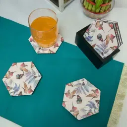Crayton Hexagon Printed MDF Coaster with Holder - Set of 6-16