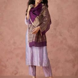 Wine Cotton Silk Blend Banarsi Woven Stole-image-34