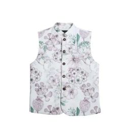 Cavio Kids Pink & White Cotton Floral Print Nehru Jacket-picture-44