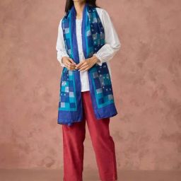 Fabindia Turquoise Chequered Stole-image-88