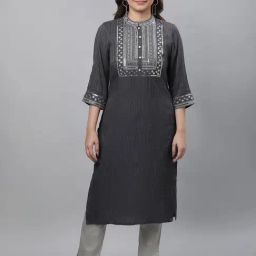Aurelia Grey Regular Fit Geometric Kurta-32