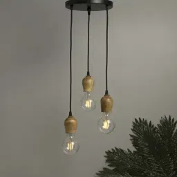 Homesake 3-Lights Round Cluster Brown Mango Wood Bubble Hanging Light  (Bulb not included)-image-89