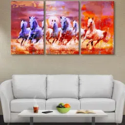 999Store Purple & Orange Textured Running Horses Art 3 Frame Canvas Paintings-31
