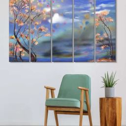 999Store Blue Flowers Art 5 Frame MDF Paintings-33