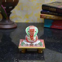 eCraftIndia Marble Crystal studded Lord Ganesha Chowki with Peacock and Kalash-image-37