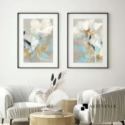 ARTE'VENUE Gilded Pastels Grey & White Paper Wall Arts - Set of 2 (13 X 18 inch Each)-16