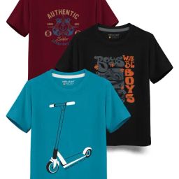 HELLCAT Kids Multicolor Printed T-Shirt (Pack Of 3)-image-11
