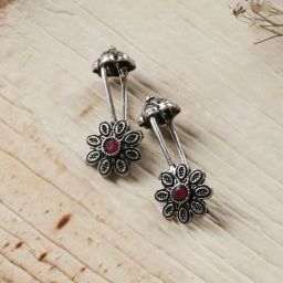 Teejh Ethnic Ladli Red Stone Silver Oxidsed Ear Cuff Earrings-42