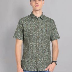 AD by Arvind Green Slim Fit Tropical Print Shirt-picture-16