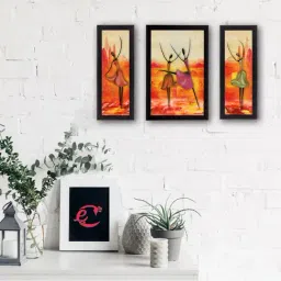 eCraftIndia Set of 3 Abstract Dancing Lady Satin Matt Texture UV Art Painting-6