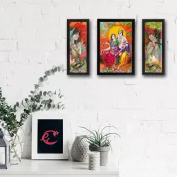 eCraftIndia Set of 3 Radha Krishna Satin Matt Texture UV Art Painting-image-79