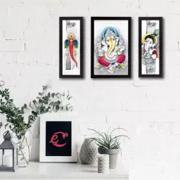 eCraftIndia Set of 3 Lord Ganesha Satin Matt Texture UV Art Painting-image-87