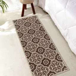 Saral Home Abstract Brown Cotton Anti Skid Runner-28