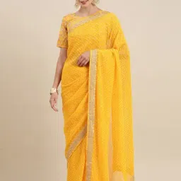 Satrani Yellow Embroidered Georgette Saree With Unstitched Blouse-picture-17