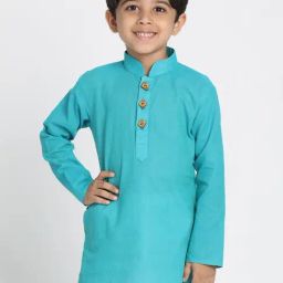 VASTRAMAY Kids Cyan Blue Cotton Kurta-image-32