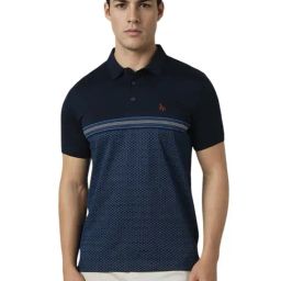 Van Heusen Navy Cotton Regular Fit Printed Polo T-Shirt-image-32
