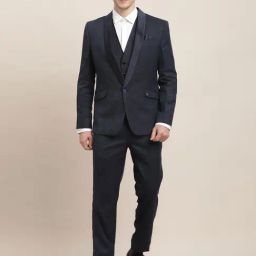Turtle Blue Tailored Fit Checks Three Piece Suit-image-34