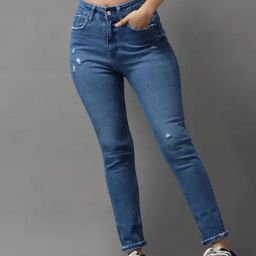 SHOWOFF High-Rise Blue Mildly Distressed Jeans-image-49