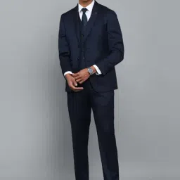 Allen Solly Navy Slim Fit Self Pattern Three Piece Suit-image-98