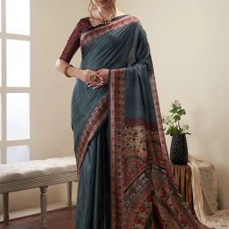Saree Mall Teal Green Silk Printed Saree With Unstitched Blouse-image-8