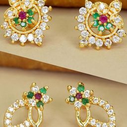 DIVASTRI Gold-Plated Diamond Studs Earrings-33