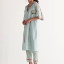 Shivani Bhargava Powder Blue Song Of Summer Pants with Applique Streak Tape-image-60