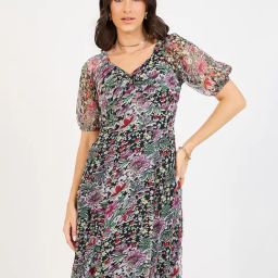 Styli Multi Polyester Flared Printed Dresses-image-20