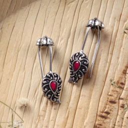 Teejh Ethnic Mitali Red Stone Silver Oxidsed Ear Cuff Earrings-21
