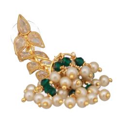 Saraf RS Jewellery Green & White Statement 24K Gold Plated Zircon Studded Minimal Jhumki Earring image 3