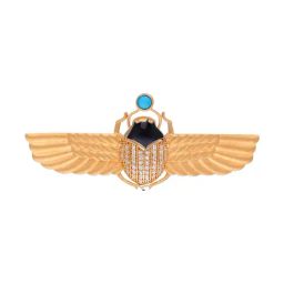C. Krishniah Chetty Group Egyptian Scarab Winged Gold Ring with Turquoise and White Cubic Zirconia-image-63