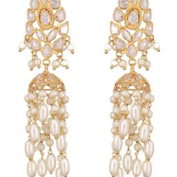 Saraf RS Jewellery White Statement 24K Gold Plated Kundan Studded Minimal Dangler Earring image 2