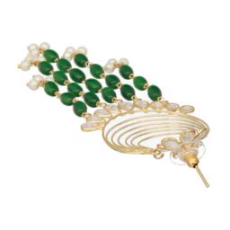 Saraf RS Jewellery Green Statement 24K Gold Plated Floral Chand Bali Earring image 3