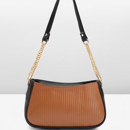 Mast & Harbour Colourblocked Striped Structured Faux Leather Shoulder Bag-52