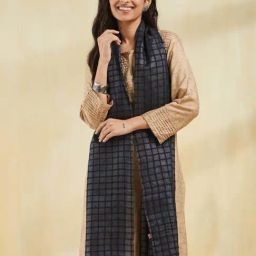 Fabindia Charcoal Silk Hand Woven Stole-picture-14