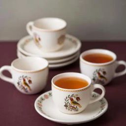 Fabindia Home Pushp Multicolor Ceramic Casted Cup & Saucer (180ml) - Set of 8-45