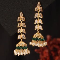 Saraf RS Jewellery Green & White Statement 24K Gold Plated Zircon Studded Minimal Jhumki Earring-0