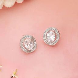 Saraf RS Jewellery White Statement Silver Plated AD Studded Luxe Solitaire Stud Earring-6
