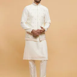 Twamev Floral Embroidered Sequinned & Thread Work Straight Kurta & Trouser With Jacket-image-29