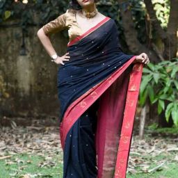 Suta Black Cotton Woven Saree Without Blouse-picture-45