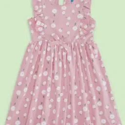 Pantaloons Junior Pink Cotton Floral Print Dress-picture-0