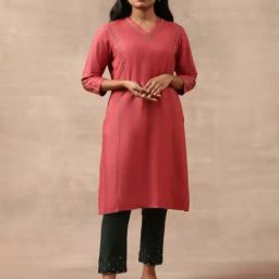 Folksong by W Pink Embellished Straight Kurta-picture-4