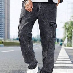 me Queen Men Straight Fit Mid-Rise light Fade Cargo Styles Jeans-image-94