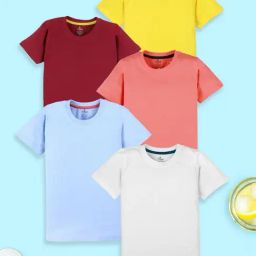 Kiddopanti Boys Multi Cotton Solid Round Neck T-Shirt Pack of 5-image-64