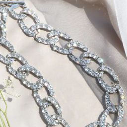Joker & Witch Rhinestone- Blingy, Chain Links Michele Silver Rhinestone Studded Necklace-6