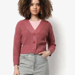 Campus Sutra Dusty Pink Wool Regular Fit Sweater-11