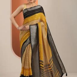 Libas Yellow Woven Design Saree With Unstitched Blouse-image-3