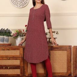 W Red Printed Straight Kurta-image-69